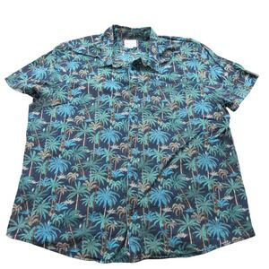 American Eagle Mens XXXL Palm Tree Print Short Sleeve Button Up Shirt Navy Blue